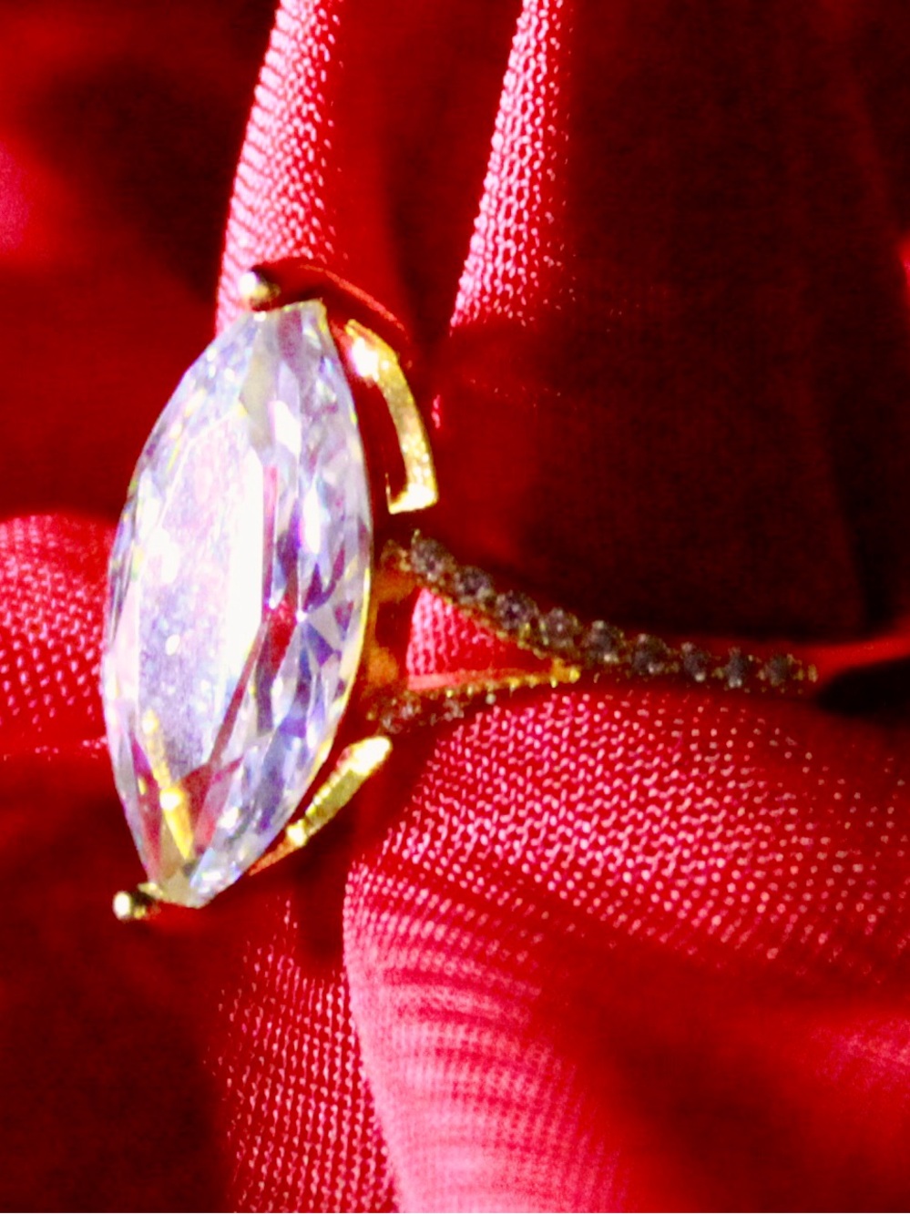 Gold Marquise Cubic Zirconia Ring in Clear and Gold - Women Jewelry